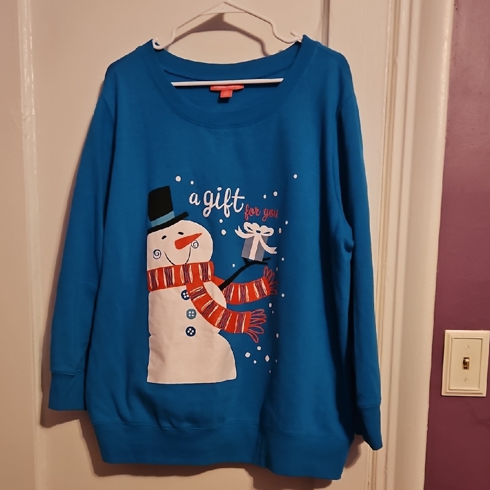 Women within plus size 1x 22/24 Blue Snowman Sweater